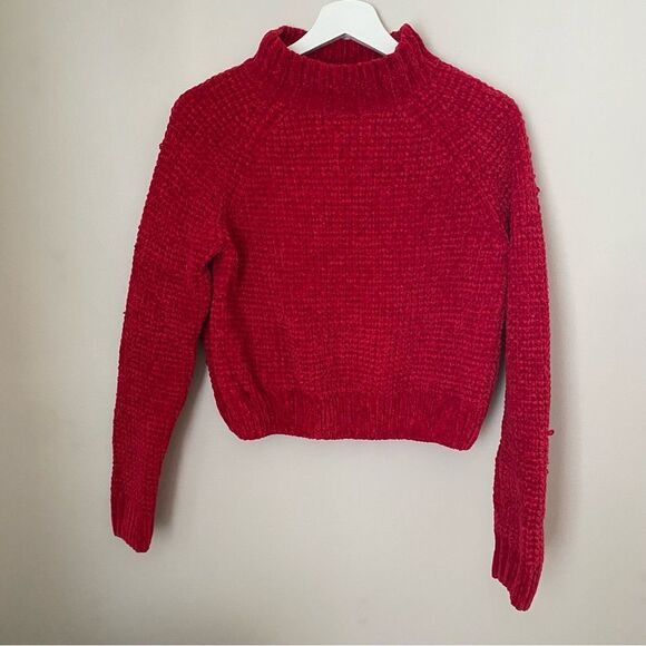 Divided Sweater H&M Knit Mock Neck Red Pink Cropped Casual Solid - Picture 10 of 10